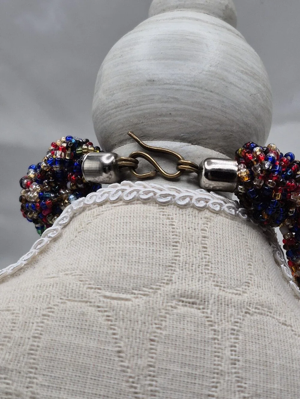 Kenyan Massai Multicolor Beaded Fringe Choker Statement Necklace